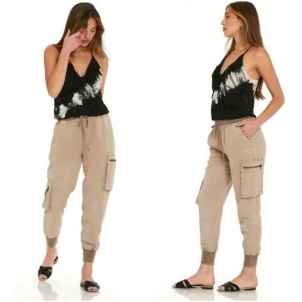 Young Fabulous & Broke Cream Cargo Jogger Pants XS Pockets High Waist EUC Boho